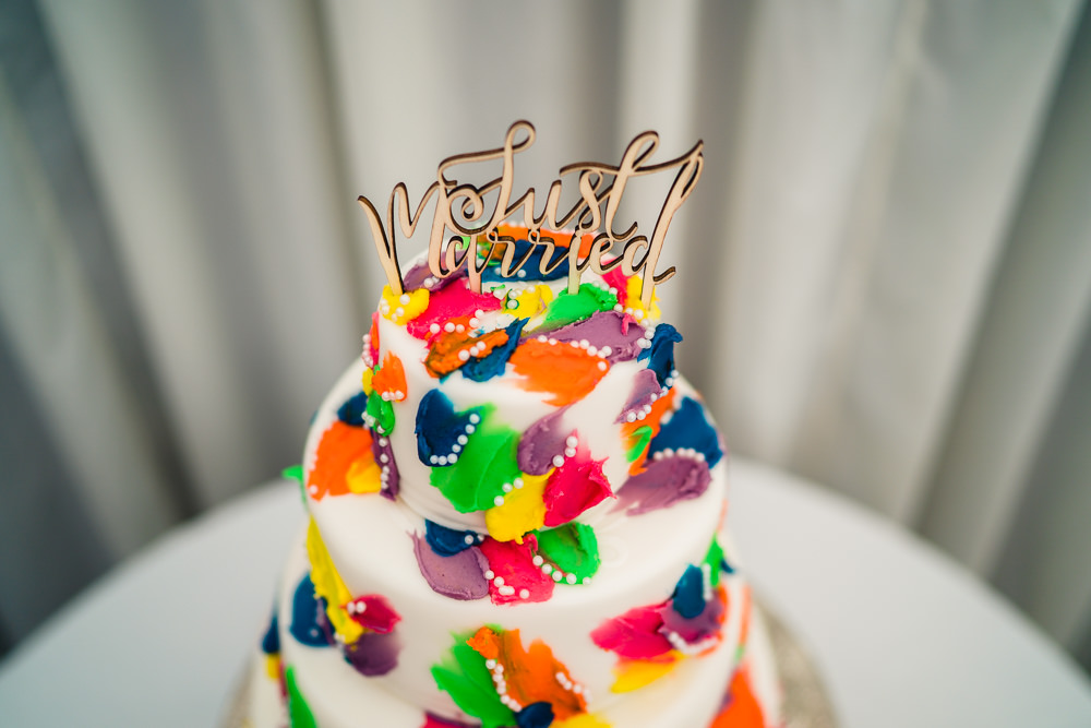 Rainbow Colourful Brush Stroke Cake Abstract Personalised Topper Birtsmorton Court Wedding The Dignums