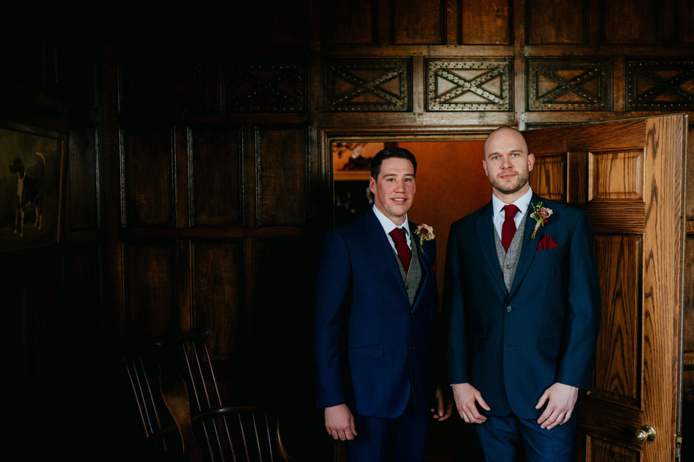 Groom Groomsmen Suits Navy Waistcoat Burgundy Barn Wedding Jarek Lepak