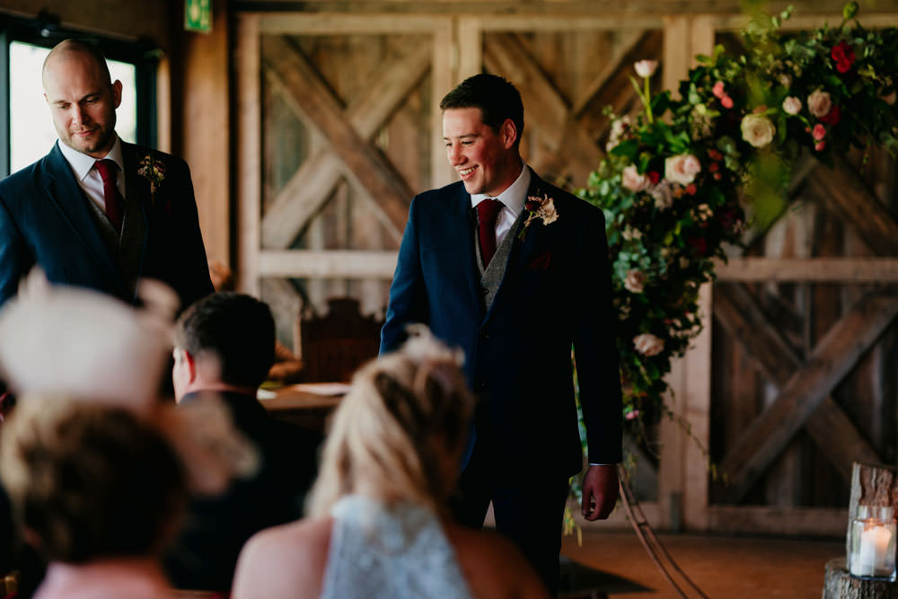 Groom Groomsmen Suits Navy Waistcoat Burgundy Barn Wedding Jarek Lepak