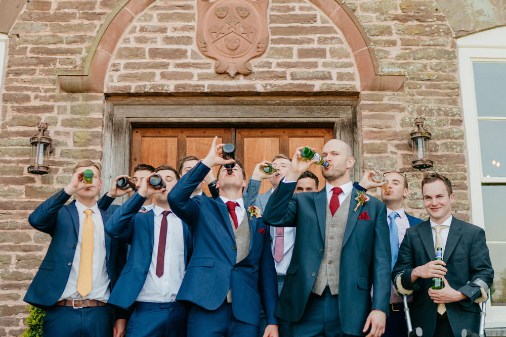 Groom Groomsmen Suits Navy Waistcoat Burgundy Barn Wedding Jarek Lepak
