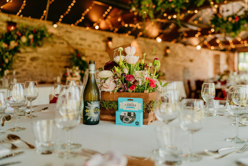 Crate Box Flowers Centrepiece Decor Burgundy Barn Wedding Jarek Lepak