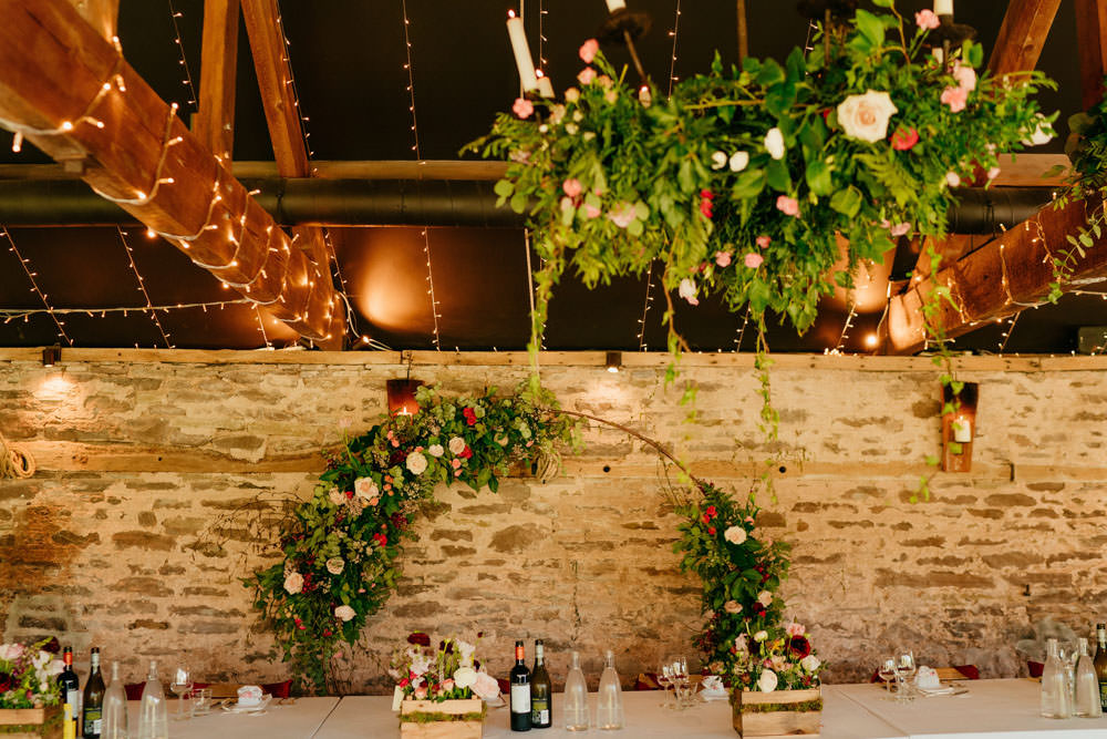 Moon Gate Flower Arch Half Moon Backdrop Top Table Burgundy Barn Wedding Jarek Lepak