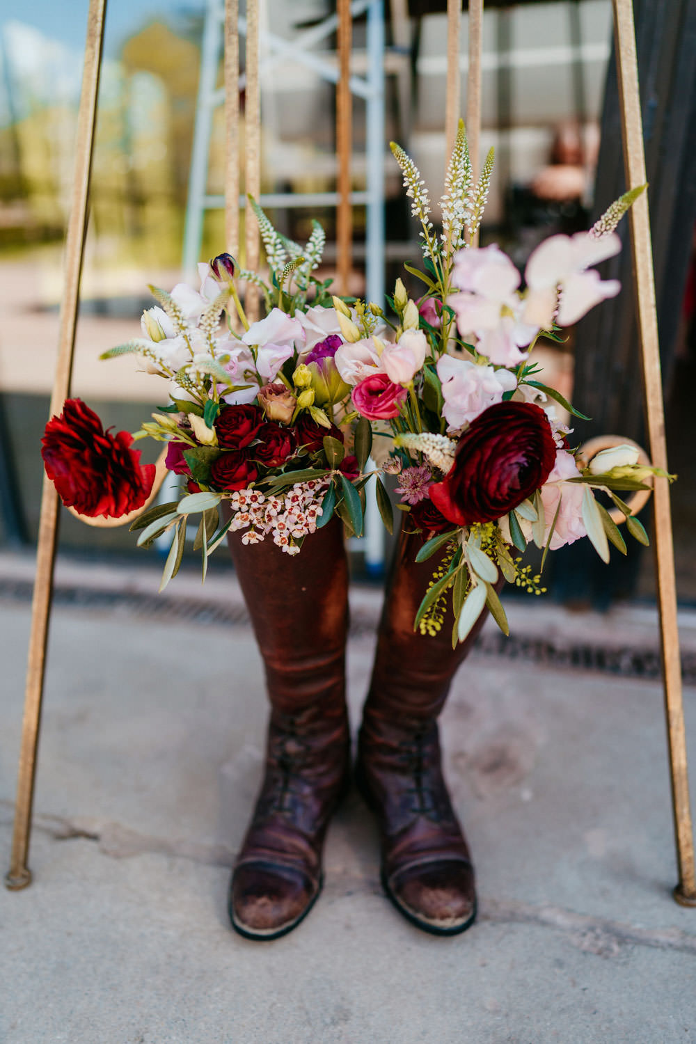 Wellies Welly Boot Flowers Burgundy Barn Wedding Jarek Lepak