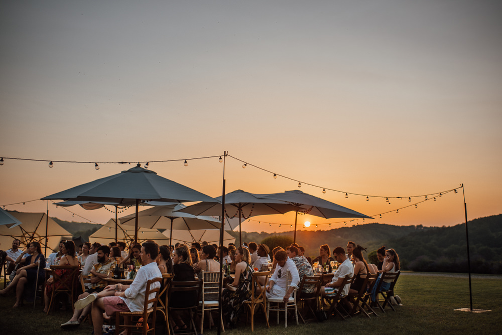 Festoon Lights Outdoor Parasols Chateau de Lacoste Wedding The Shannons Photography