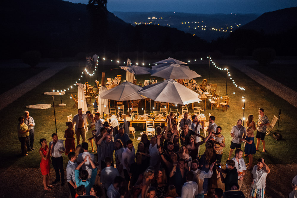 Festoon Lights Outdoor Parasols Chateau de Lacoste Wedding The Shannons Photography