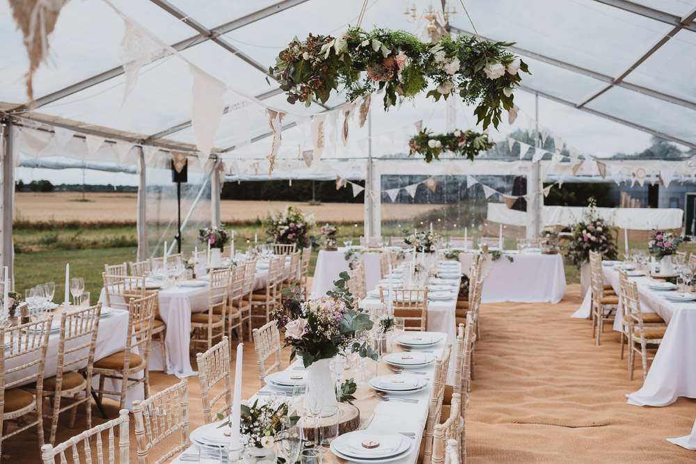 Venue Greenery Hoop Decor Long Tables Clear Marquee Wedding Sarah Brookes Photography