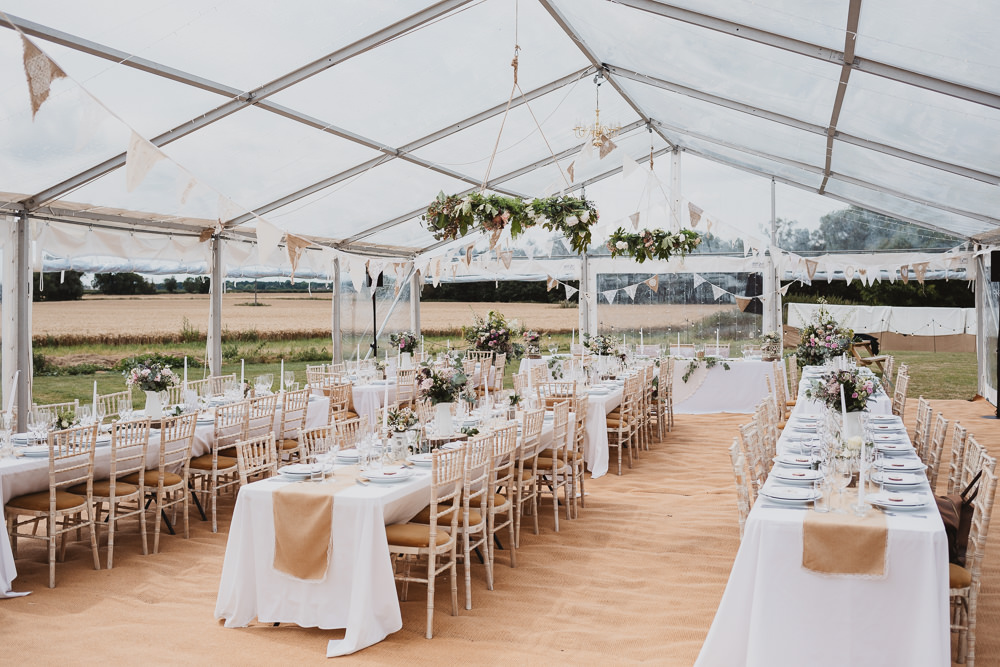 Venue Greenery Hoop Decor Long Tables Clear Marquee Wedding Sarah Brookes Photography