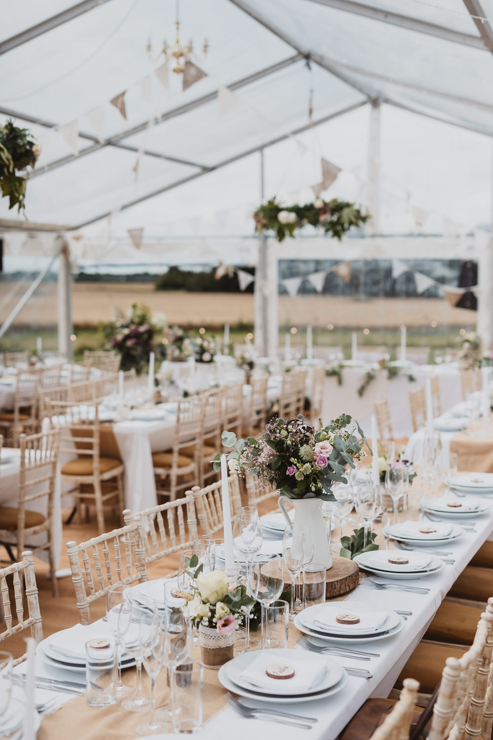 Venue Greenery Hoop Decor Long Tables Clear Marquee Wedding Sarah Brookes Photography