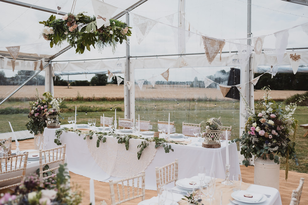 Venue Greenery Hoop Decor Long Tables Clear Marquee Wedding Sarah Brookes Photography