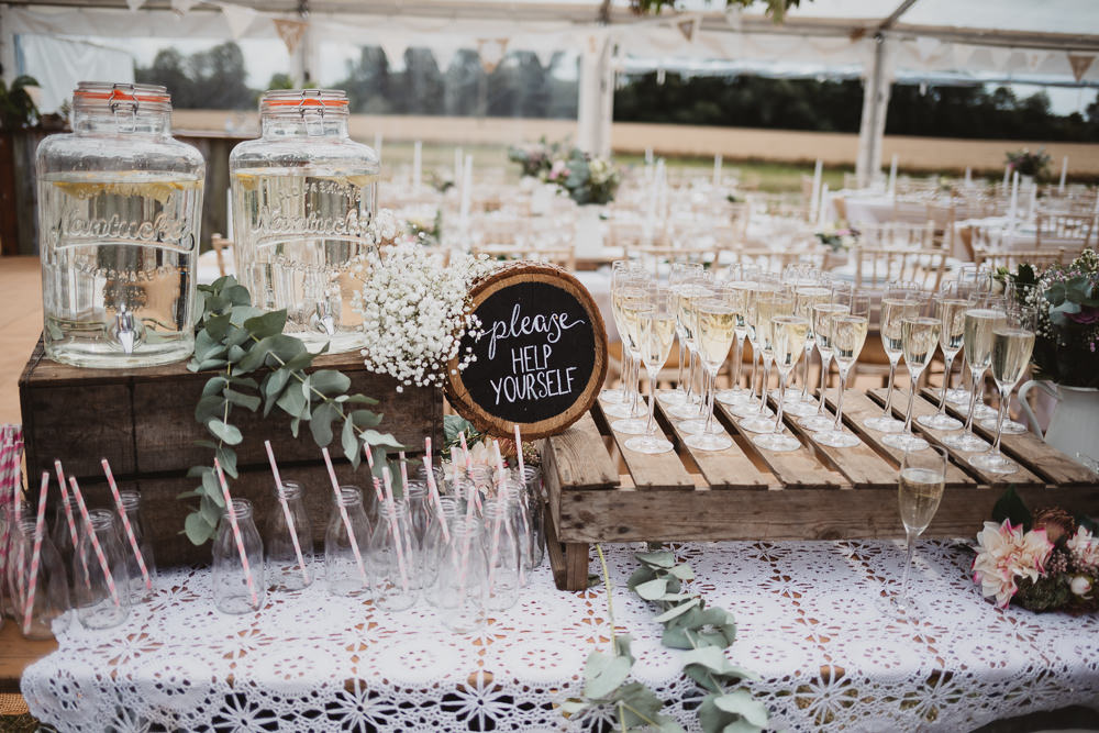 Bar Drinks Wooden Pallet Clear Marquee Wedding Sarah Brookes Photography