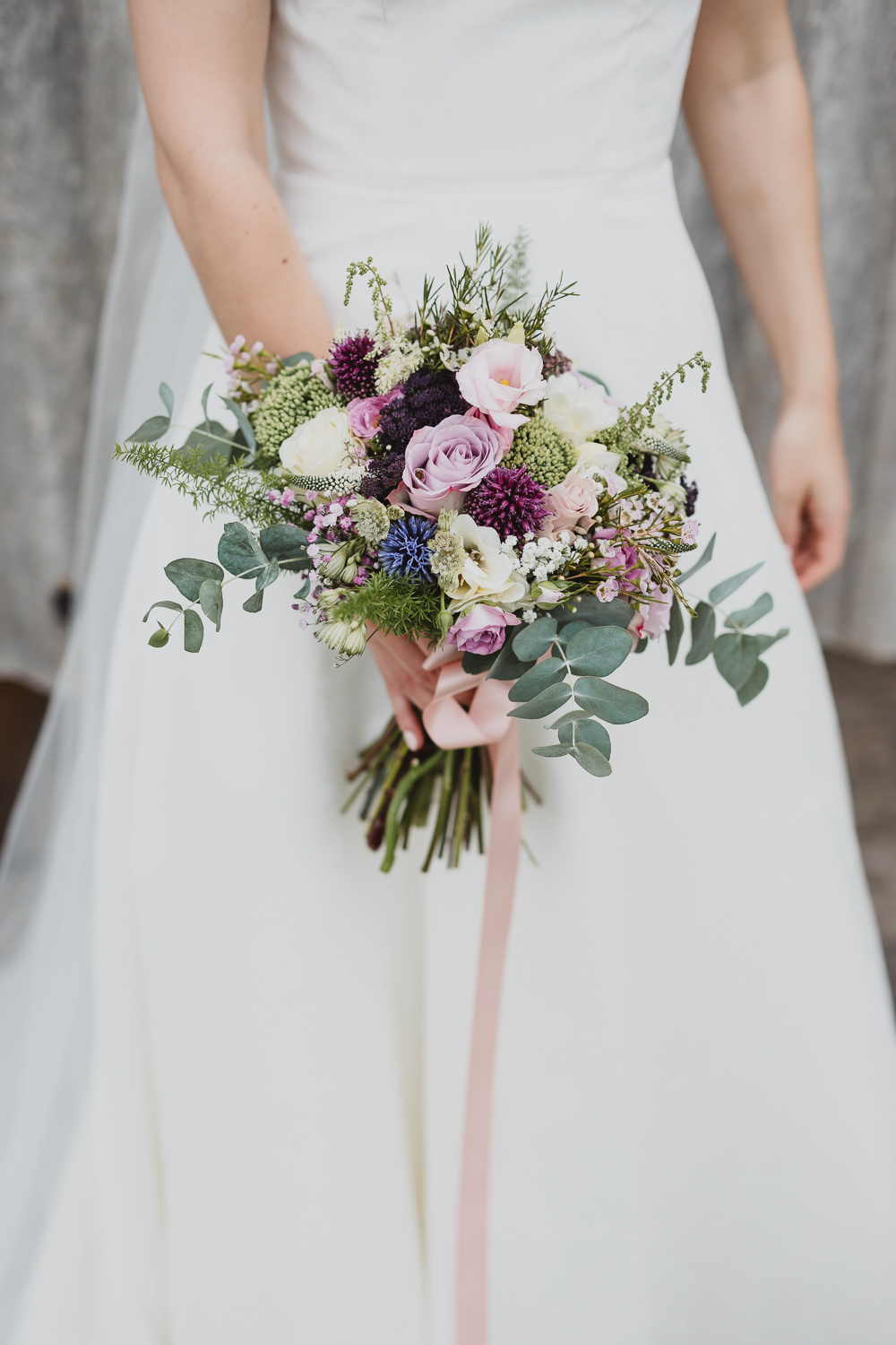 Bouquet Flowers Bride Bridal Eucalyptus Rose Wax Flower Lilac Pink Clear Marquee Wedding Sarah Brookes Photography
