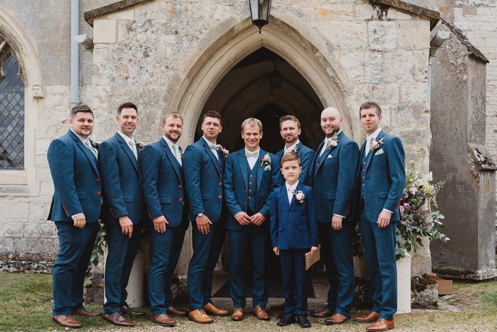 Groom Groomsmen Suits Navy Tweed Bow Tie Clear Marquee Wedding Sarah Brookes Photography