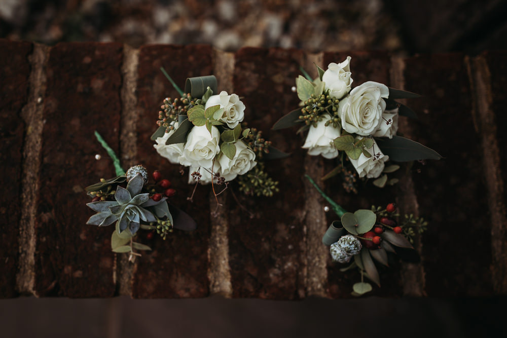 Buttonhole Flowers Twine Cooling Castle Barn Wedding Thyme Lane Photography