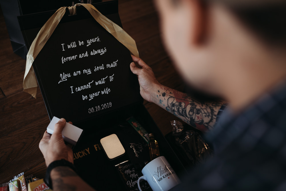 Groom Gift Box Cooling Castle Barn Wedding Thyme Lane Photography