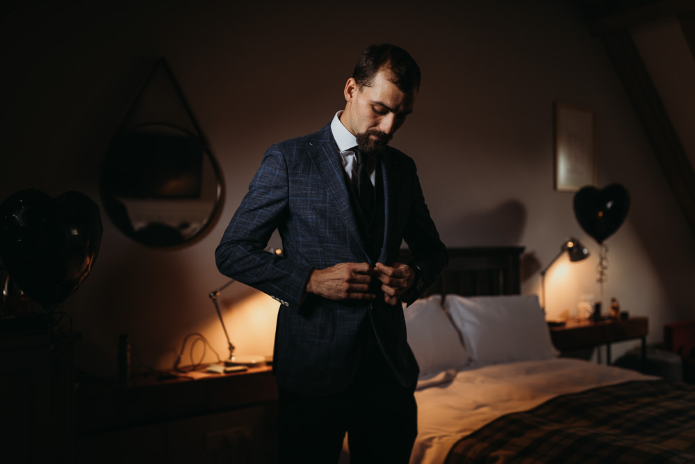 Groom Suit Check Jacket Cooling Castle Barn Wedding Thyme Lane Photography