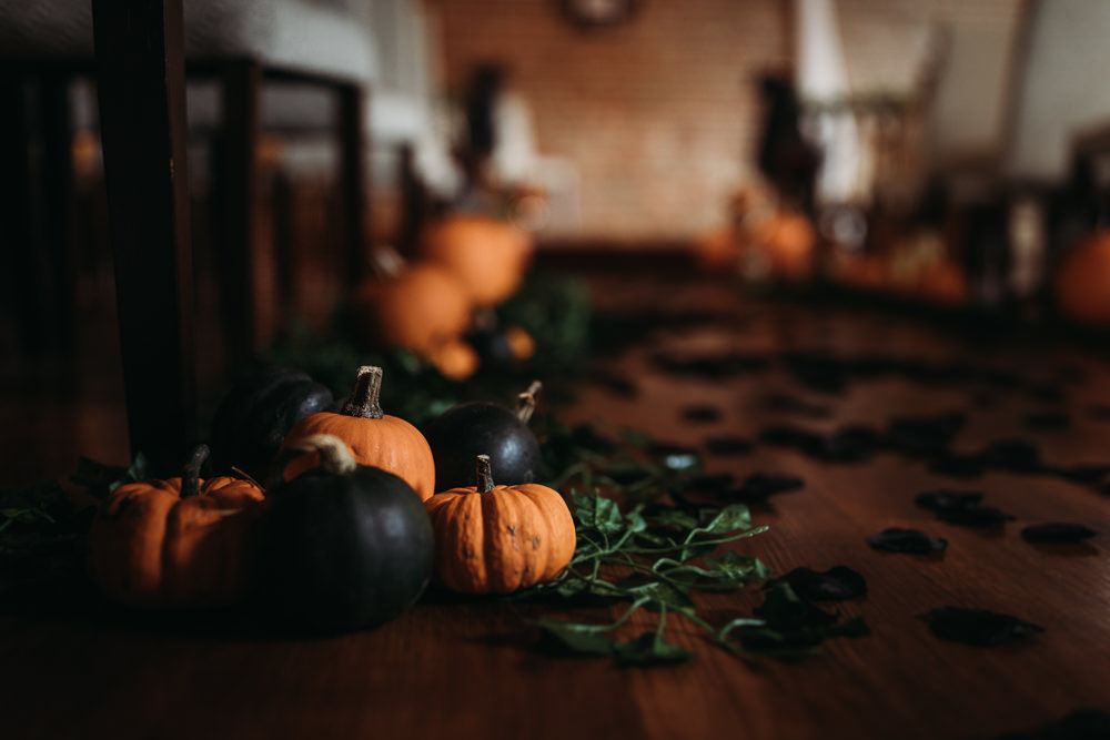 Aisle Ceremony Pumpkins Halloween Cooling Castle Barn Wedding Thyme Lane Photography
