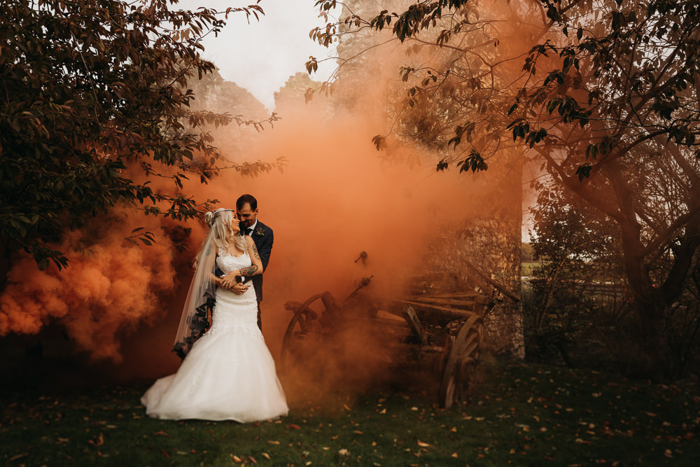 Cooling Castle Barn Wedding Thyme Lane Photography Smoke Bomb Orange Photo Photographs Portraits Halloween