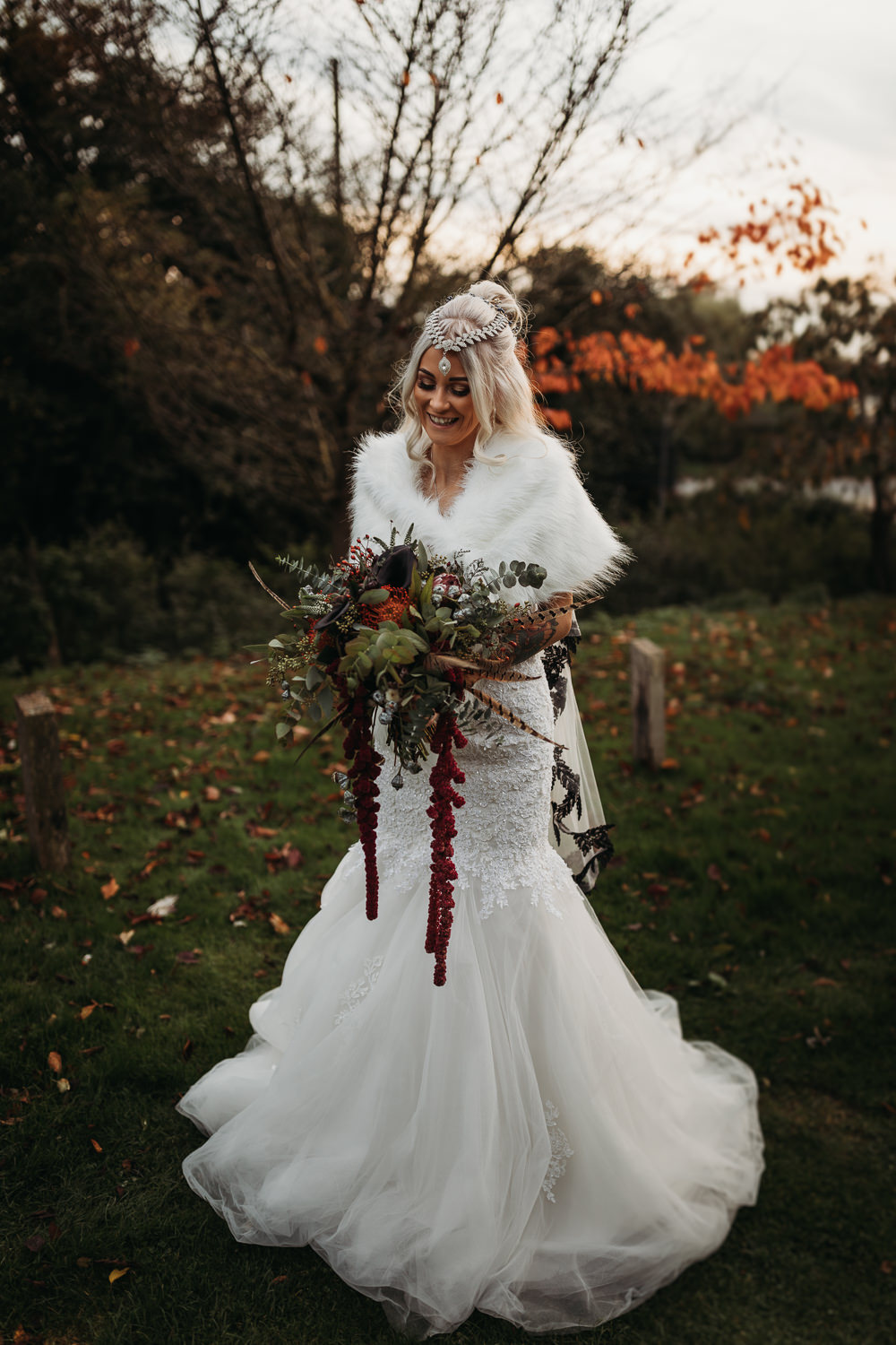 Bride Bridal Dress Gown Mermaid Train Lace Cover Up Cooling Castle Barn Wedding Thyme Lane Photography