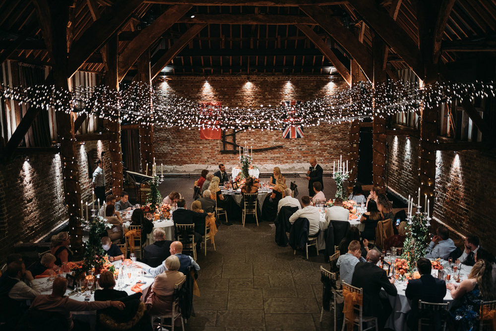 Fairy Light Canopy Round Tables Cooling Castle Barn Wedding Thyme Lane Photography