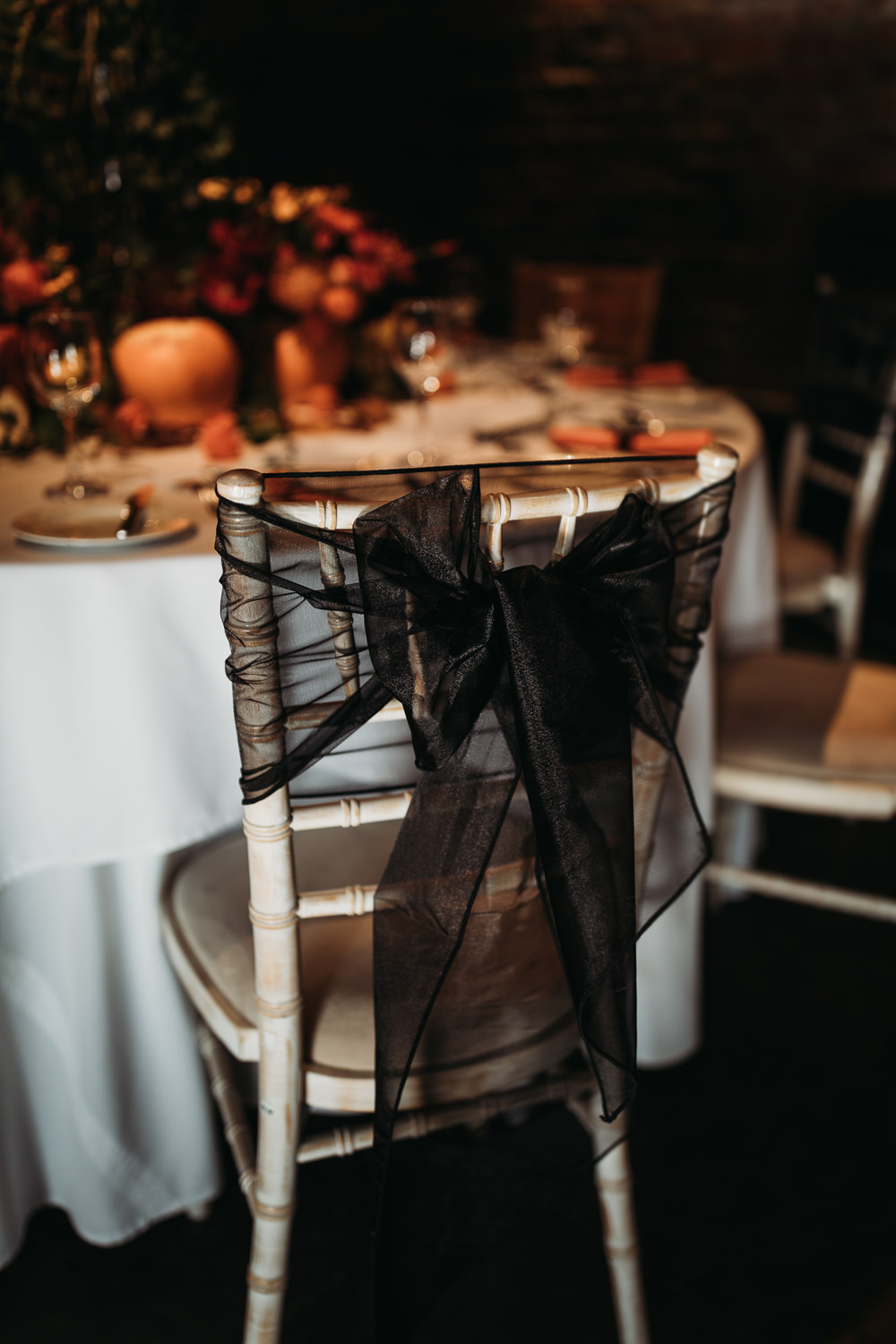 Black Chair Bow Sash Cooling Castle Barn Wedding Thyme Lane Photography