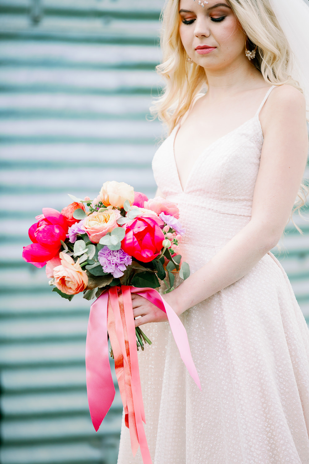 Bouquet Flowers Bride Bridal Peony Peonies Rose Ribbon Coral Peach Wedding Ideas Courtney Dee Photography