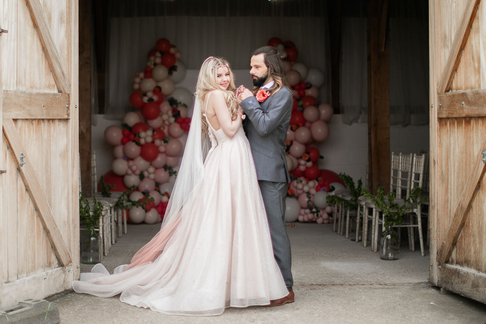 Bride Bridal Dress Gown W.too Britton Sparkly Straps Veil Coral Peach Wedding Ideas Courtney Dee Photography