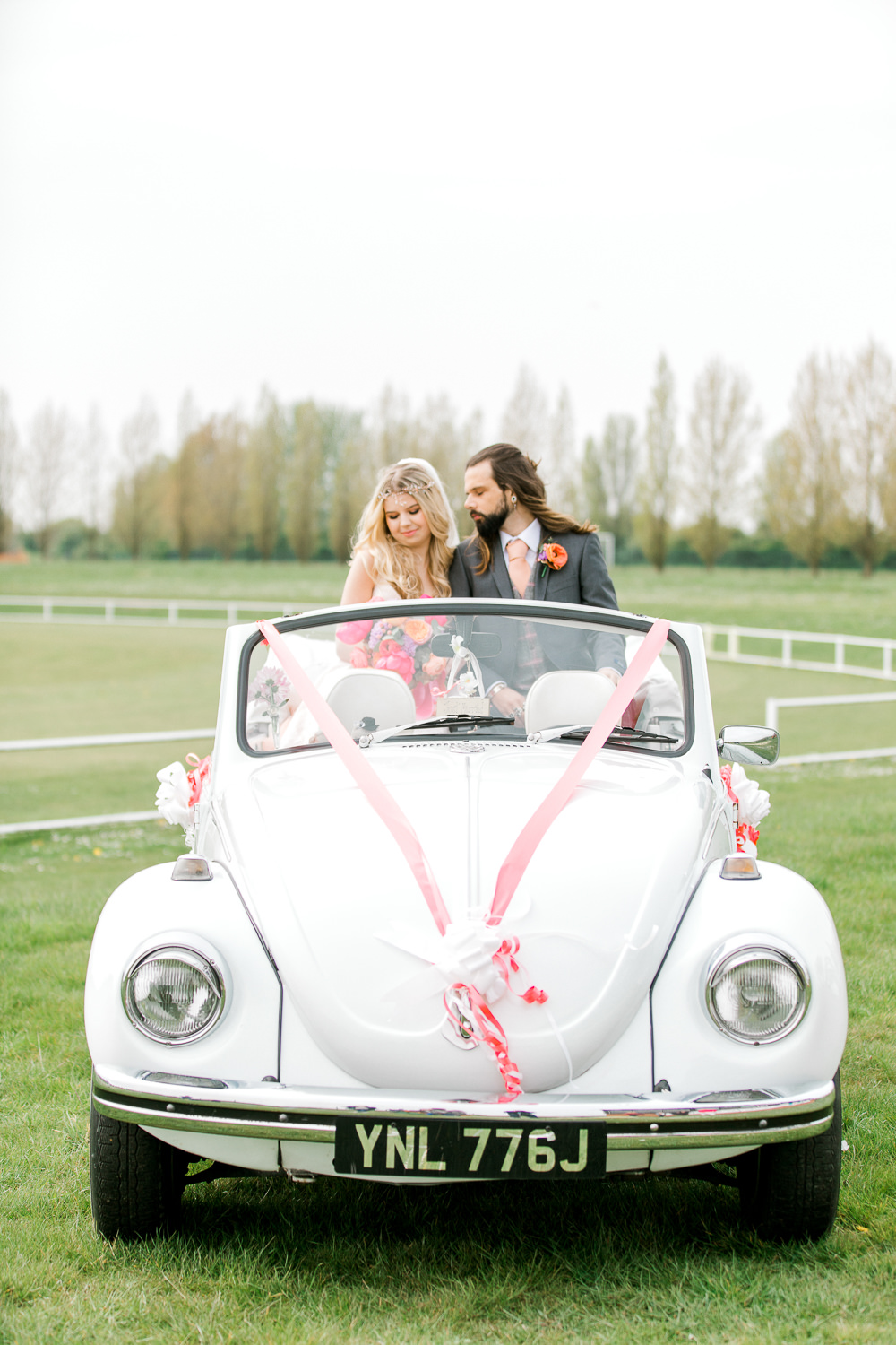 VW Beetle Car Transport Coral Peach Wedding Ideas Courtney Dee Photography