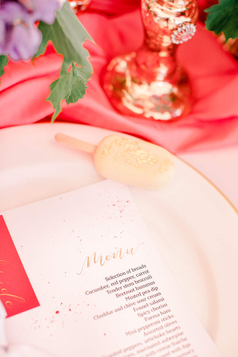 Place Setting Decor Plate Lolly Favour Napkin Menu Coral Peach Wedding Ideas Courtney Dee Photography