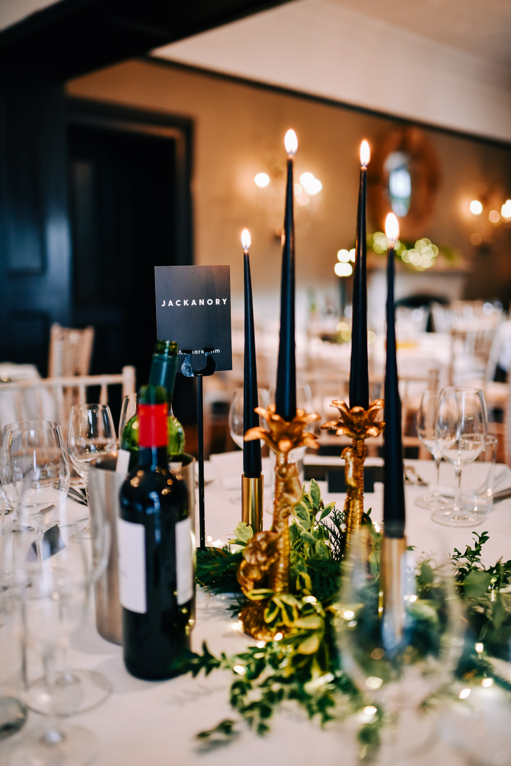 Centepiece Quirky Candle Sticks Greenery Foliage Glazebrook House Wedding Harriet Bird Photography