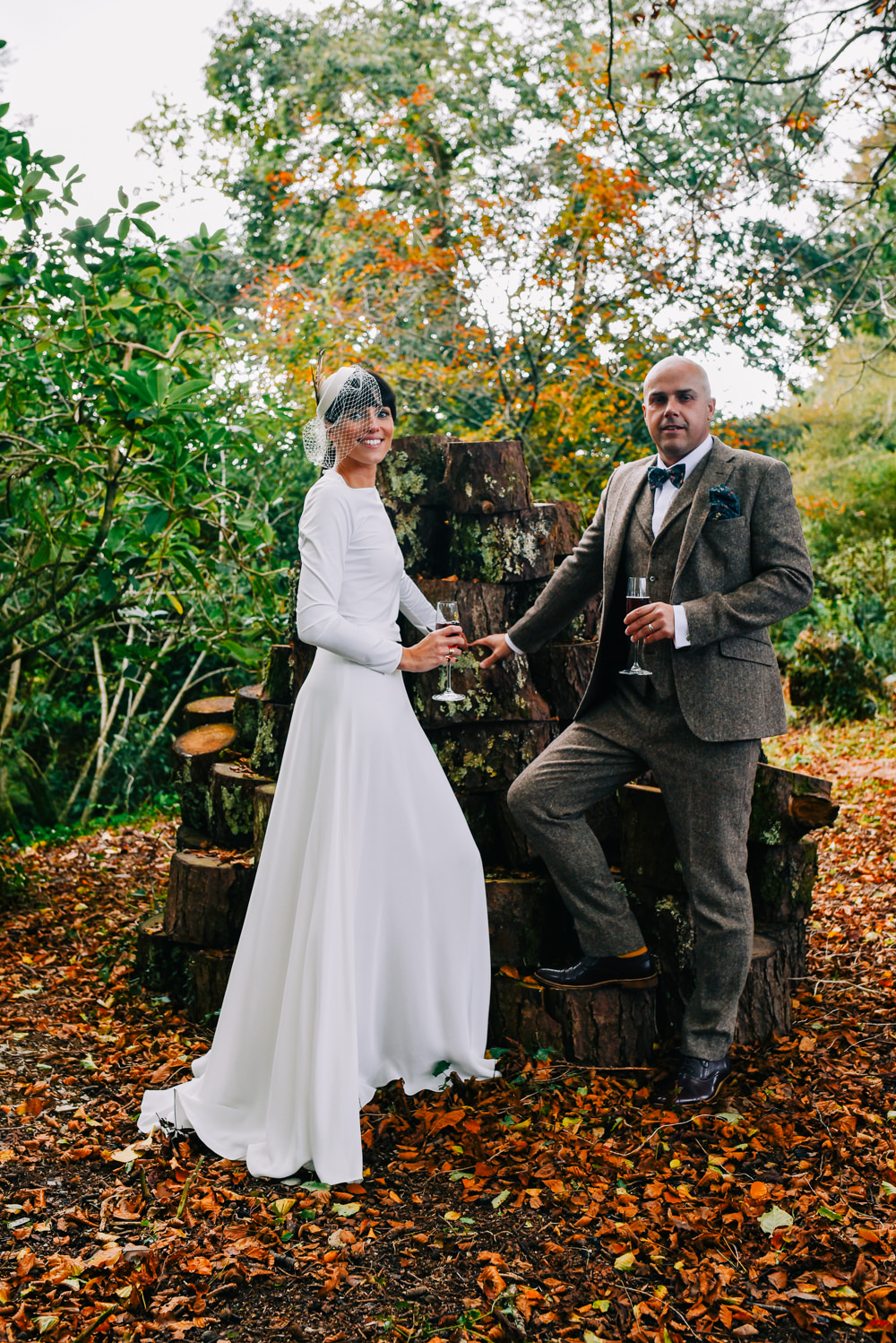 Glazebrook House Wedding Harriet Bird Photography Dress Gown Sleek Modern Long Sleeves Top Skirt Andrea Hawkes Bridal 