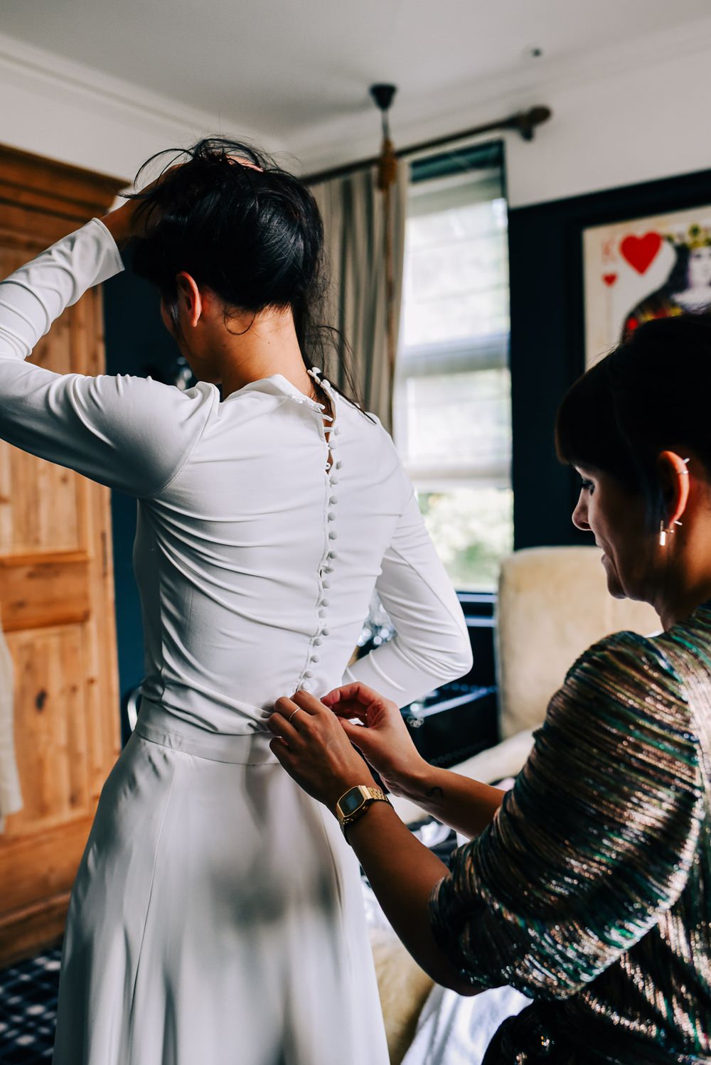 Dress Gown Sleek Modern Long Sleeves Top Skirt Andrea Hawkes Bridal Glazebrook House Wedding Harriet Bird Photography