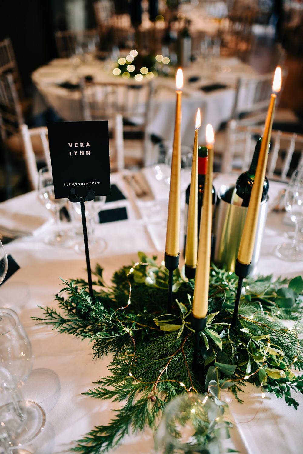 Black White Table Name Gold Candles Table Decor Centrepiece Glazebrook House Wedding Harriet Bird Photography