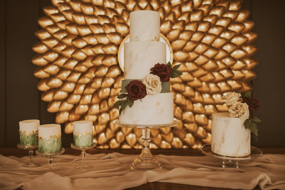 Cake Table Desserts Cakes Flowers Floral Green Gold Wedding Ideas Samantha Davis Photography