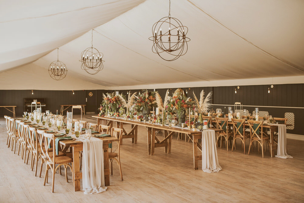 Tent Marquee Long Tables Decor Green Gold Wedding Ideas Samantha Davis Photography