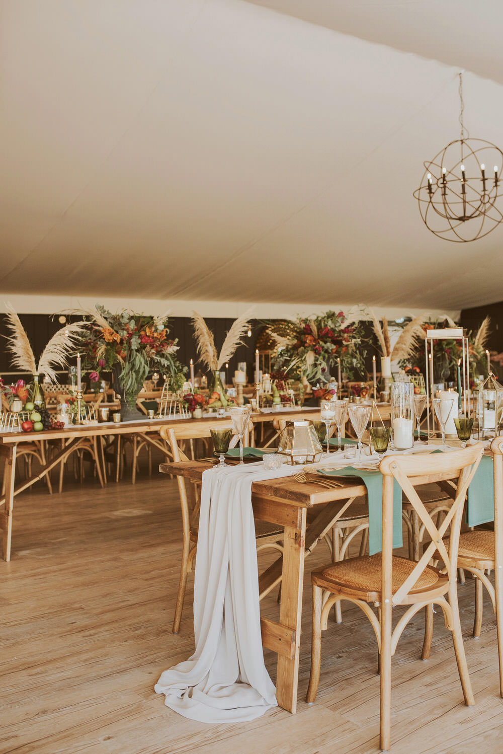 Decor Decoration Table Tablescape Glasses Candles Napkins Cutlery Table Runners Green Gold Wedding Ideas Samantha Davis Photography