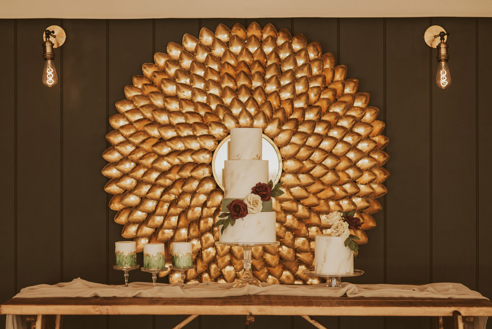 Cake Table Desserts Cakes Flowers Floral Green Gold Wedding Ideas Samantha Davis Photography