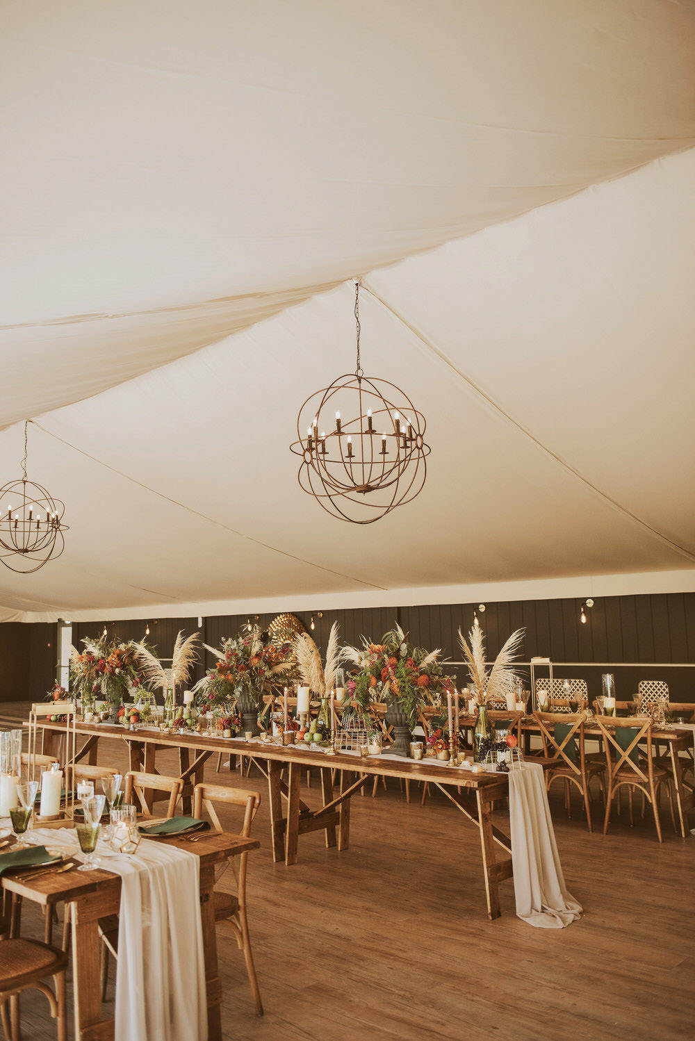 Tent Marquee Long Tables Decor Green Gold Wedding Ideas Samantha Davis Photography