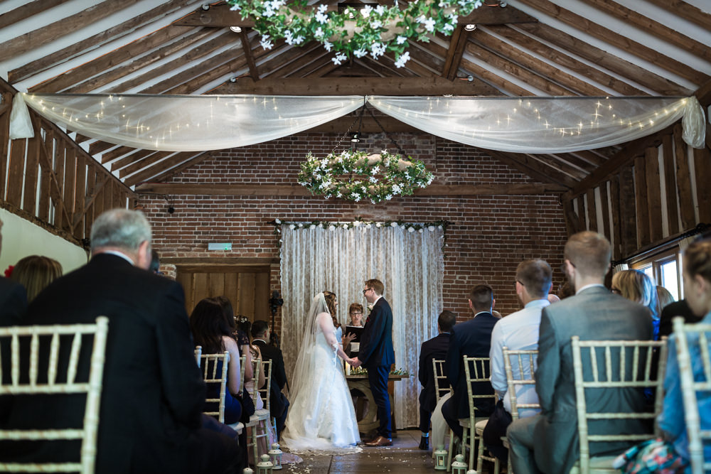 Ceremony Drapes Greenery Hoops Haughley Park Barn Wedding Him and Her Wedding Photography