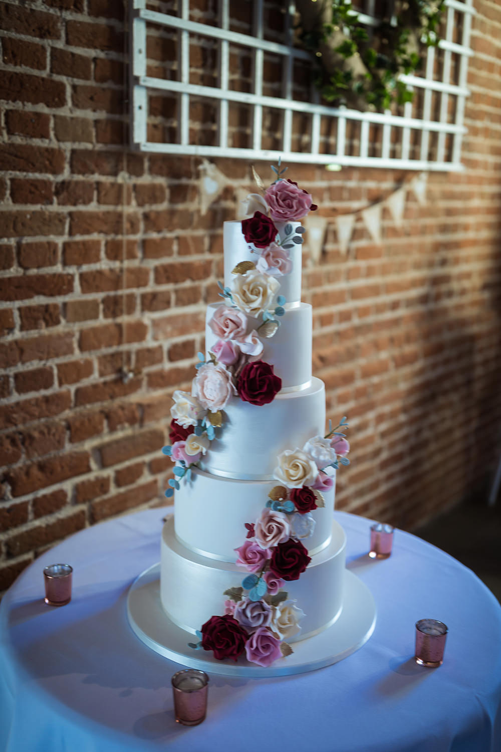 Tall Cake Flowers Floral Haughley Park Barn Wedding Him and Her Wedding Photography