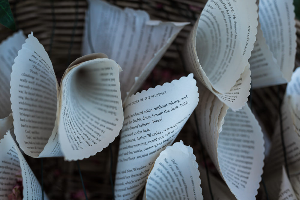 Book Pages Confetti Cones Haughley Park Barn Wedding Him and Her Wedding Photography