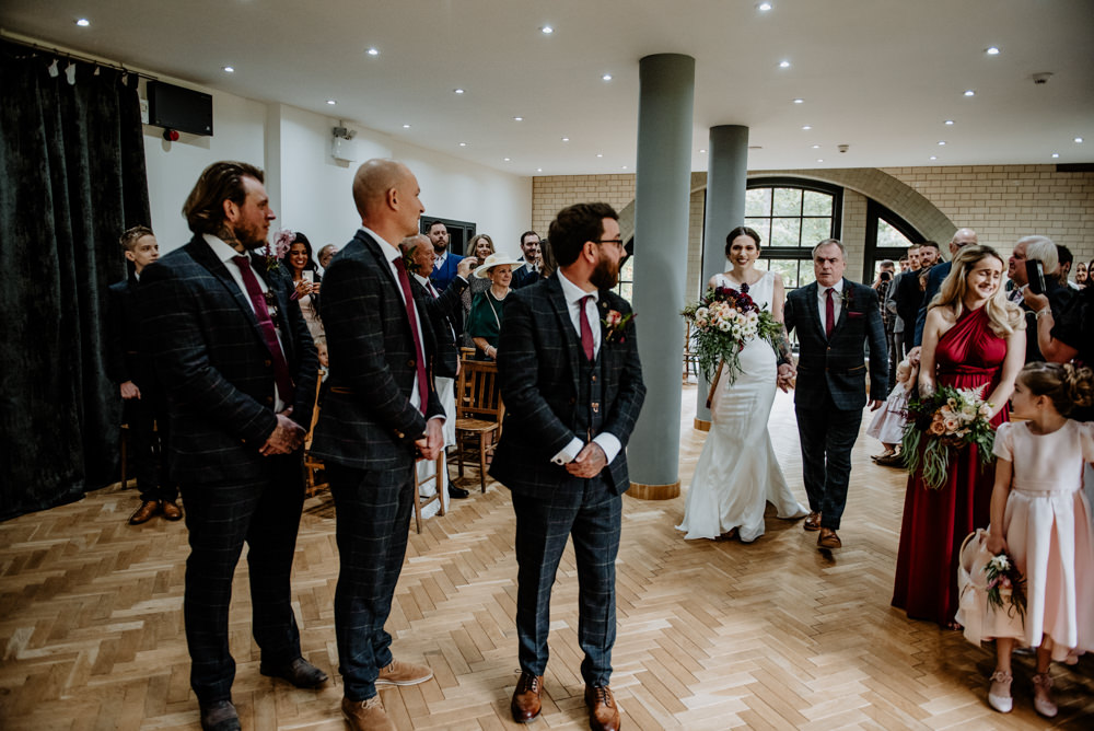 Groom Groomsmen Suit Check Waistcoat Burgundy Tie Pocket Watch Indie Autumn Wedding Kazooieloki Photography
