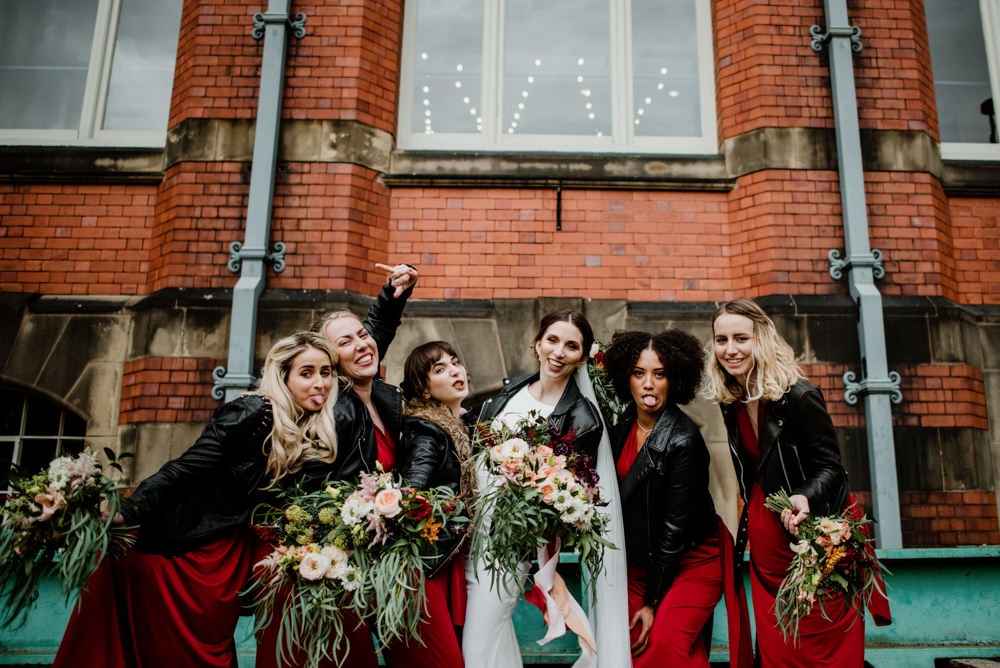Bridesmaids Bridesmaid Dress Dresses Red Burgundy Leather Jackets Indie Autumn Wedding Kazooieloki Photography