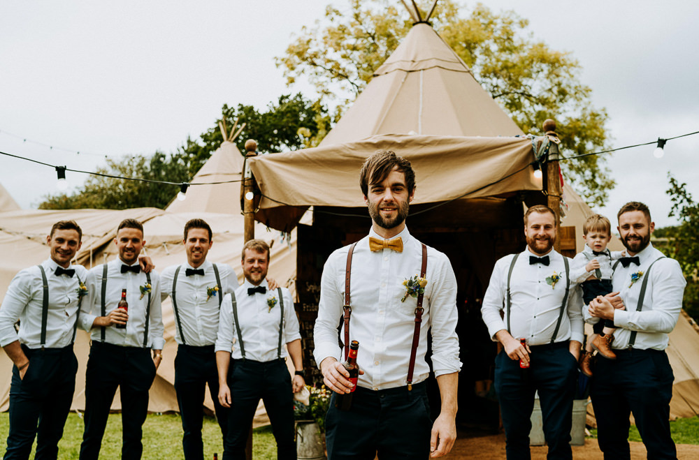 Groom Groomsmen Bow Ties Braces Individual Tipi Wedding Bridgwood Wedding Photography