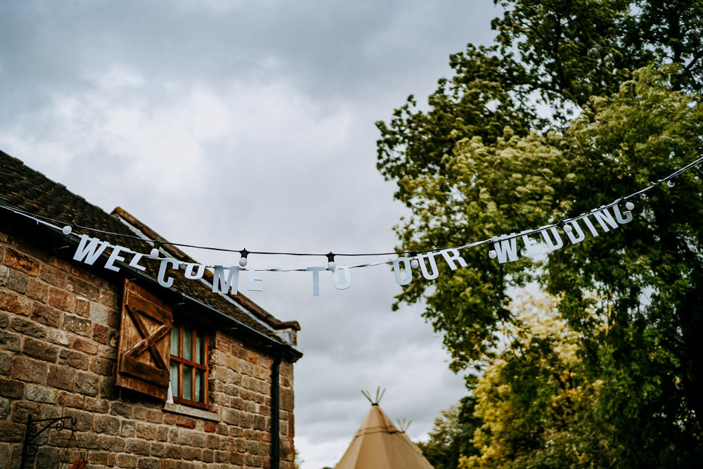 Welcome Banner Cut Out Sign Bunting Individual Tipi Wedding Bridgwood Wedding Photography