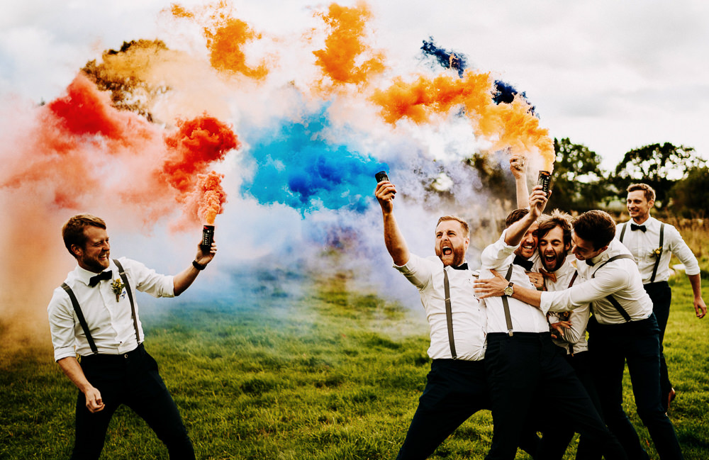 Groom Groomsmen Bow Ties Braces Individual Tipi Wedding Bridgwood Wedding Photography Smoke Bomb Photo Portraits