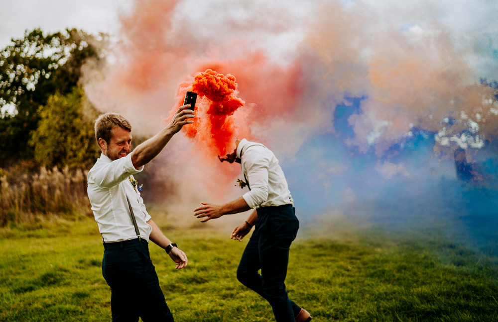 Smoke Bomb Photo Portraits Individual Tipi Wedding Bridgwood Wedding Photography