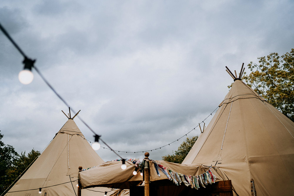 Rag Bunting Festoon Lights Lighting Individual Tipi Wedding Bridgwood Wedding Photography