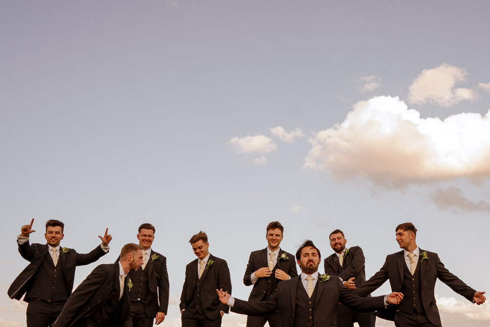 Groom Suit Groomsmen Gold Ties Grey Industrial Barn Wedding Toast Of Leeds