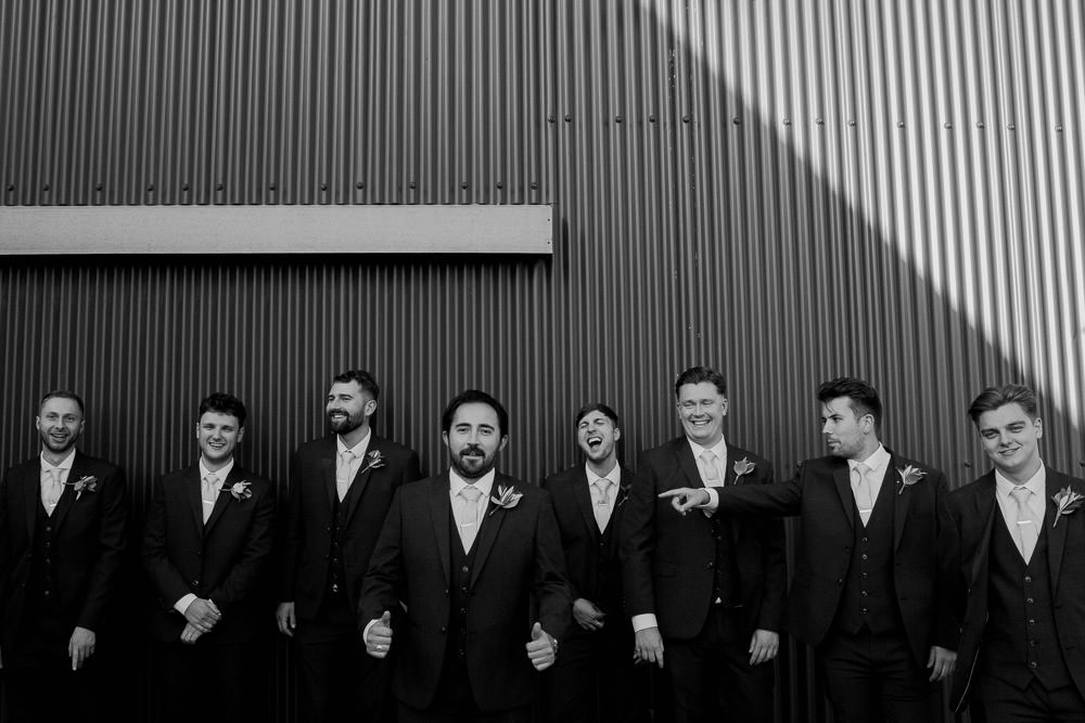 Groom Suit Groomsmen Gold Ties Grey Industrial Barn Wedding Toast Of Leeds