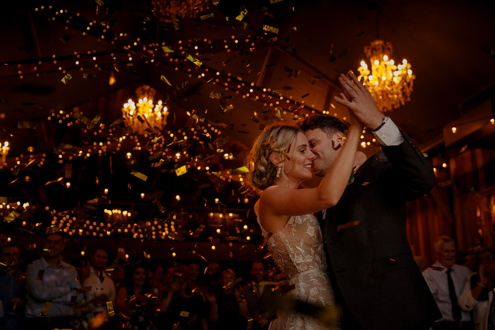 Confetti Cannon First Dance Industrial Barn Wedding Toast Of Leeds